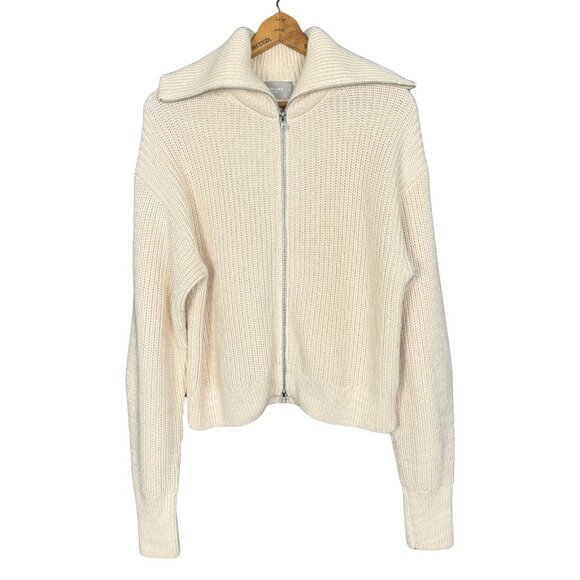 Everlane Organic Cotton Full Zip Sweater Womenβs Size Large Ribbed Knit Cropped - Picture 7 of 12